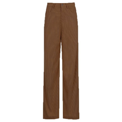 (Brown, L) Women's high-waisted wide-leg casual corduroy pants