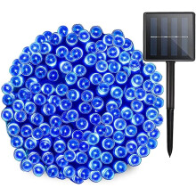 Luces LED solares de hadas, 22 m, 8 modos, azul, para exteriores y jardín