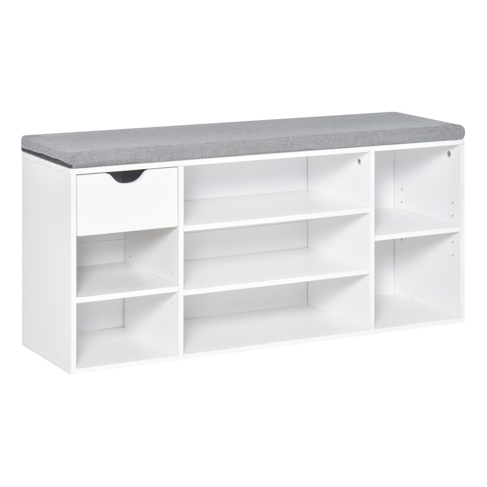 Homcom Shoe Storage Bench With Cushion 7 Compartments - White And Grey - Image 6