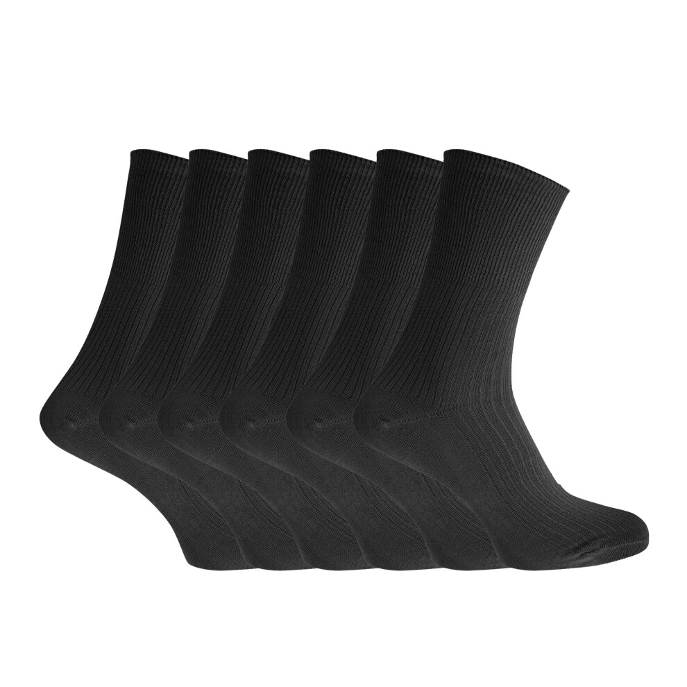 (4-7 UK, BLACK) Healthy Womens/Ladies Easy-slide 100% Cotton Socks (6 Pairs)