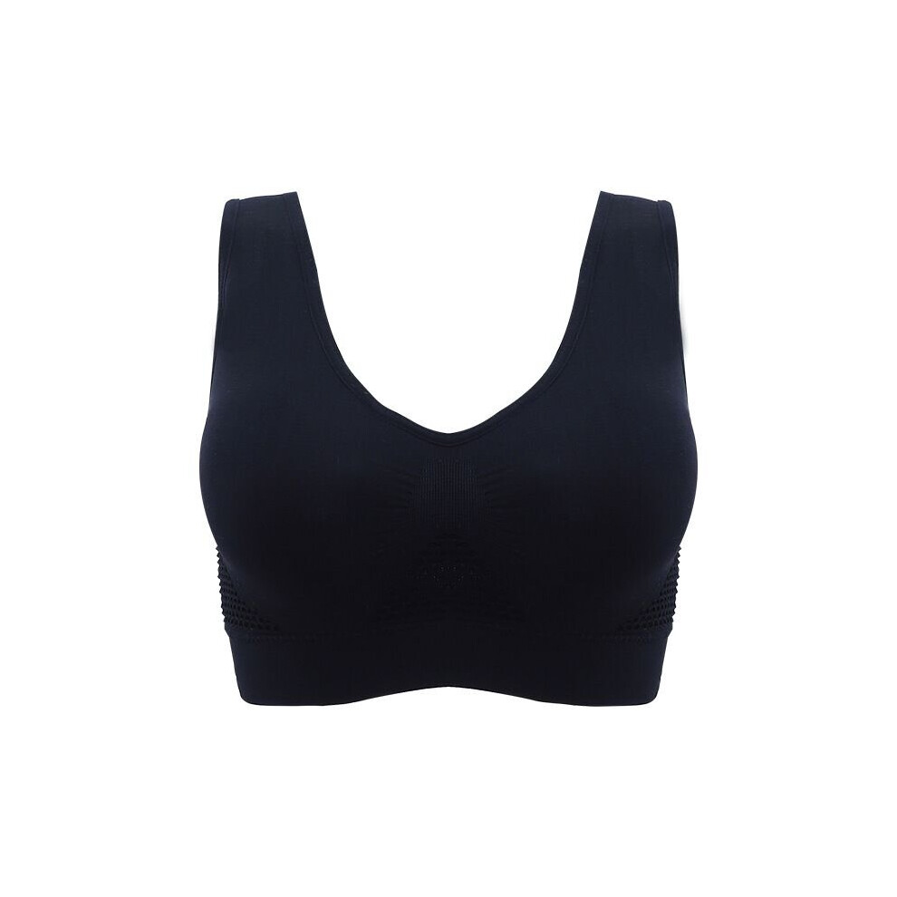(Black, 6XL) Women's Breathable Sports Bra Hollow Top Yoga Gym