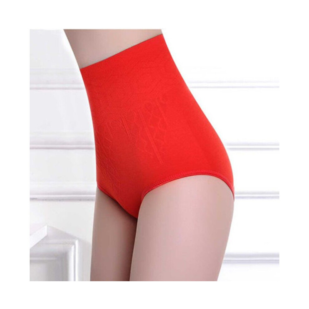 (Red, One size) Women's seamless high-waisted abdomen tight briefs