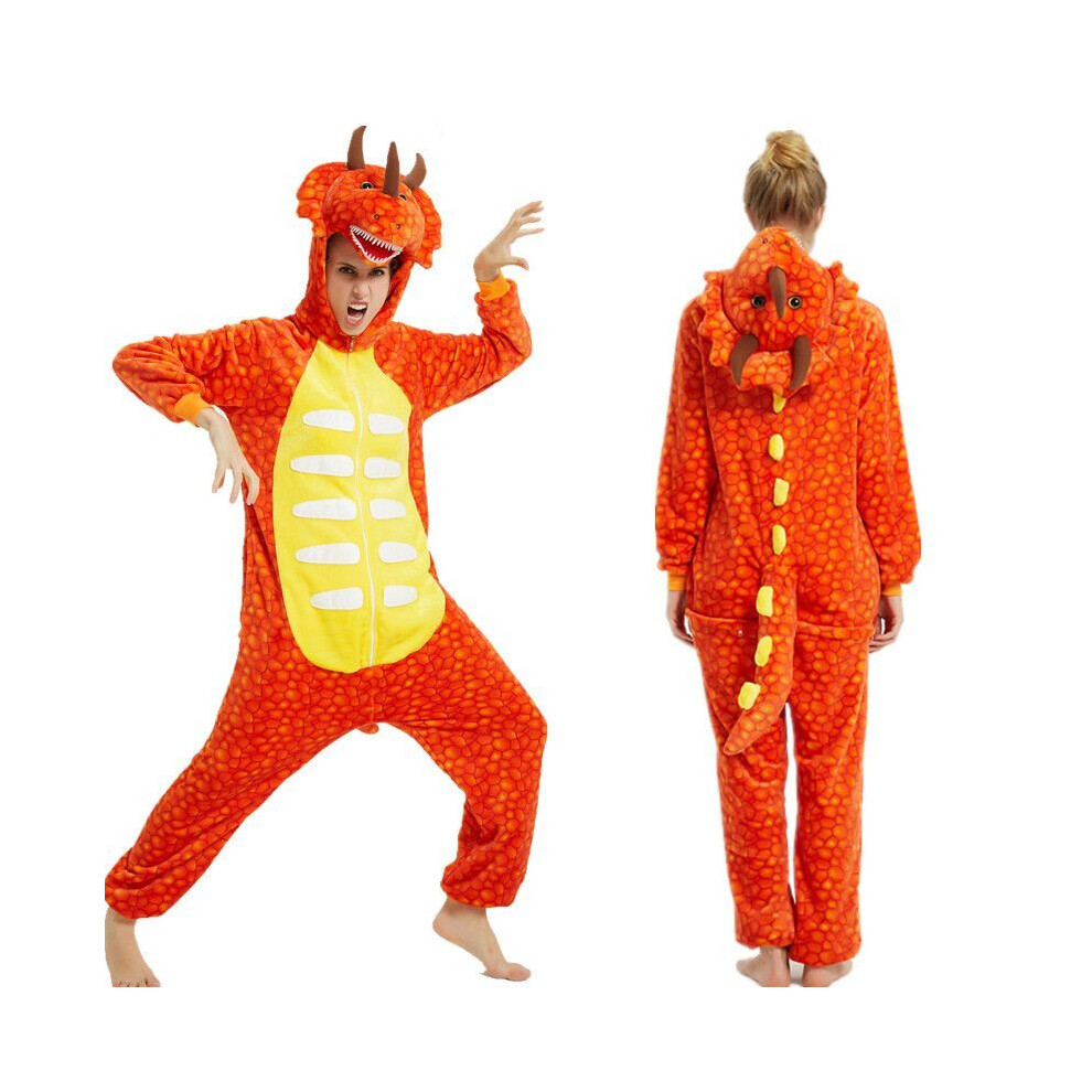 (Orange Triceratops, L) Unisex adult animal one-piece leisure wear pajamas