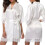 (White, XL) Women's plain silk satin tether pajamas robe bathrobe 1
