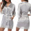 (Gray, S) Women's plain silk satin tether pajamas robe bathrobe 1