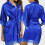 (Blue, L) Women's plain silk satin tether pajamas robe bathrobe 1