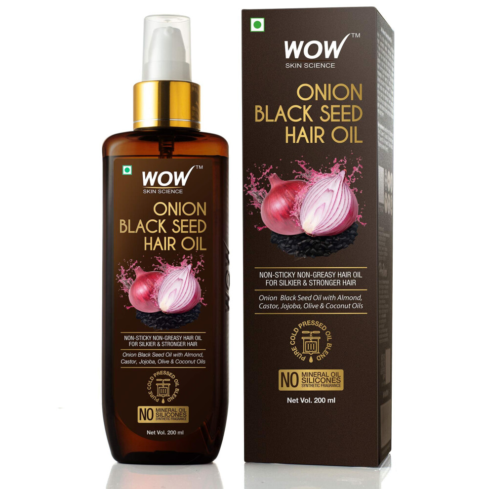 WOW Skin Science Onion Hair Oil With Black Seed Oil Extracts - Controls Hair Fall - No Mineral Oil, Silicones & Synthetic Fragrance - 200 ml