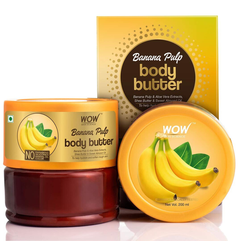 WOW Skin Science Sensitive Banana Pulp Body Butter - No Parabens, Silicones, Mineral Oil & Color, 200 ml