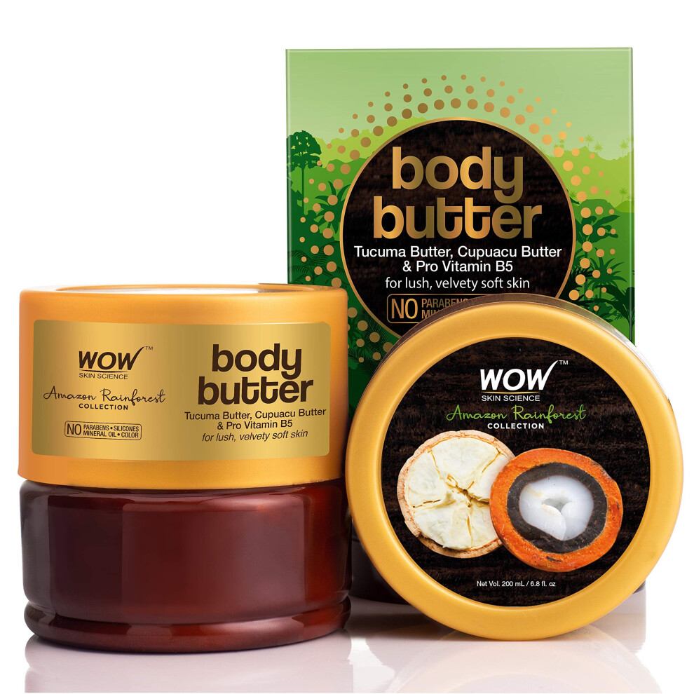 WOW Amazon Rainforest Collection Body Butter with Tucuma and Cupuacu Butter - No Paraben, Mineral Oil, Silicones and Color, 200 ml