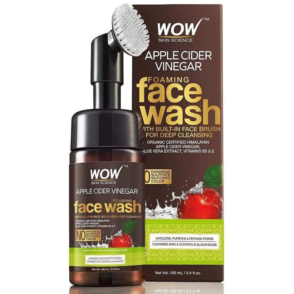 WOW Skin Science Apple Cider Vinegar Foaming Face Wash - with Organic Certified Himalayan Apple Cider Vinegar - No Parabens, Sulphate, Silicones & Col