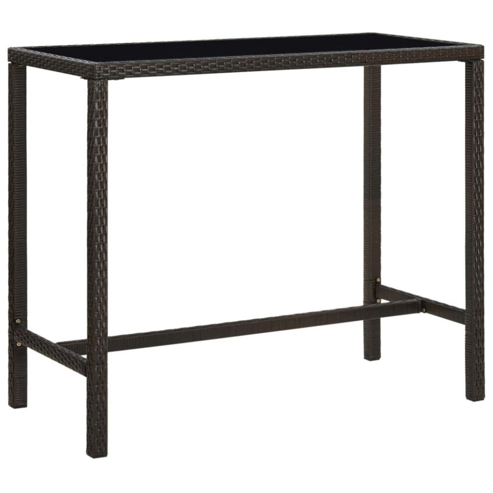 vidaXL Garden Bar Table Brown Poly Rattan and Glass Outdoor Pub Counter Desk