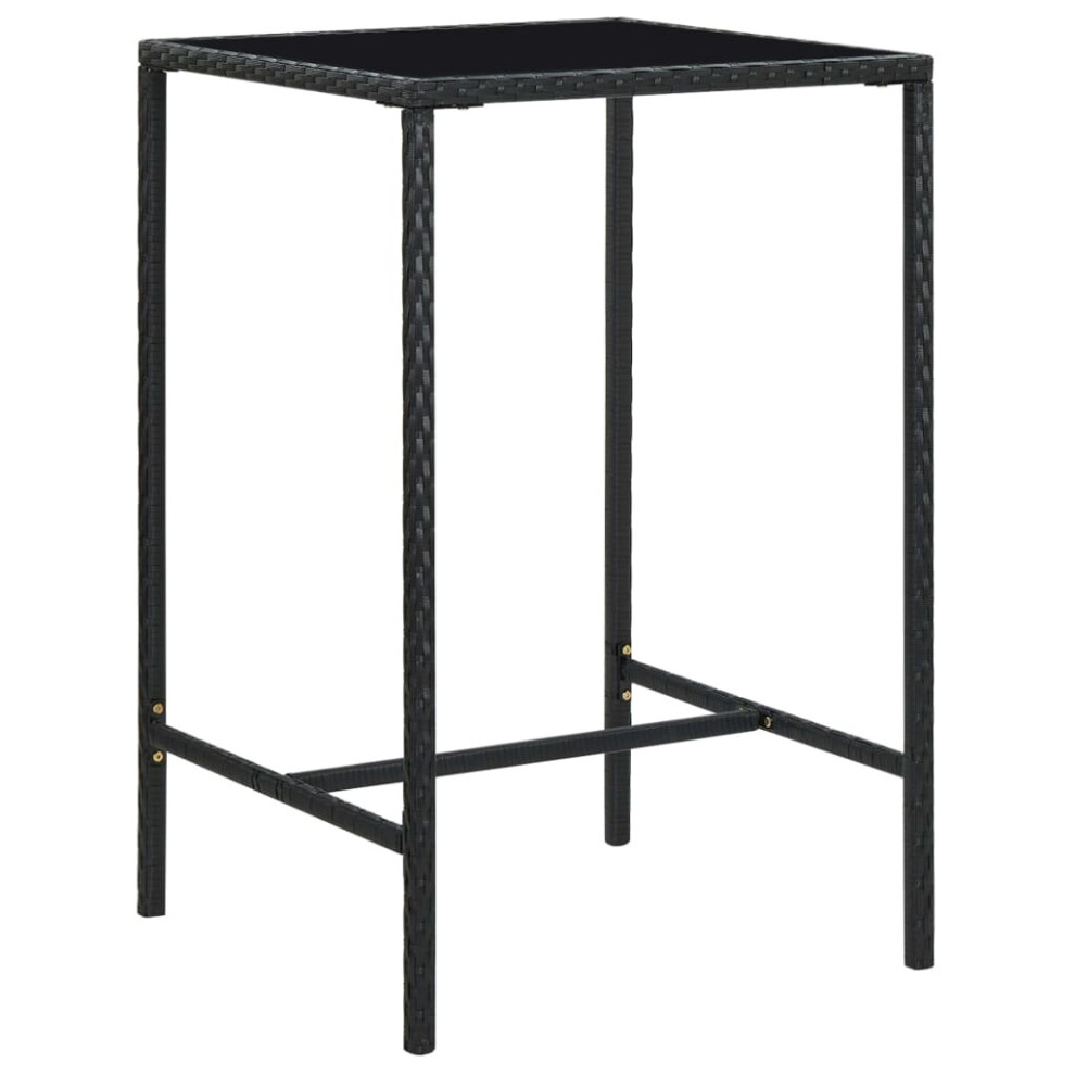 vidaXL Garden Bar Table Black Poly Rattan and Glass Pub Counter Outdoor Desk
