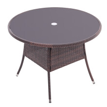 (Brown) Rattan Outdoor Garden Table Patio Dining Tables with Parasol Hole