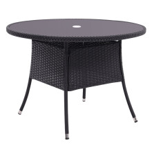 (Black) Rattan Outdoor Garden Table Patio Dining Tables with Parasol Hole