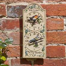 Birdberry Wall Clock & Thermometer Welcome Garden Birds Robin Blue Tit Outdoor