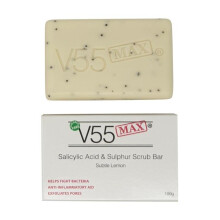 V55 MAX Salicylic Acid, Tea Tree Oil and Sulphur Soap Scrub for Spots Blackheads Milia Blemishes Problem Skin 100 grams