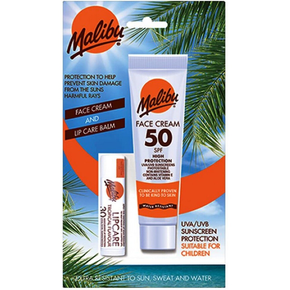 Malibu Face Sun Lotion SPF 50 40ml And Lip Balm SPF 30 Pack