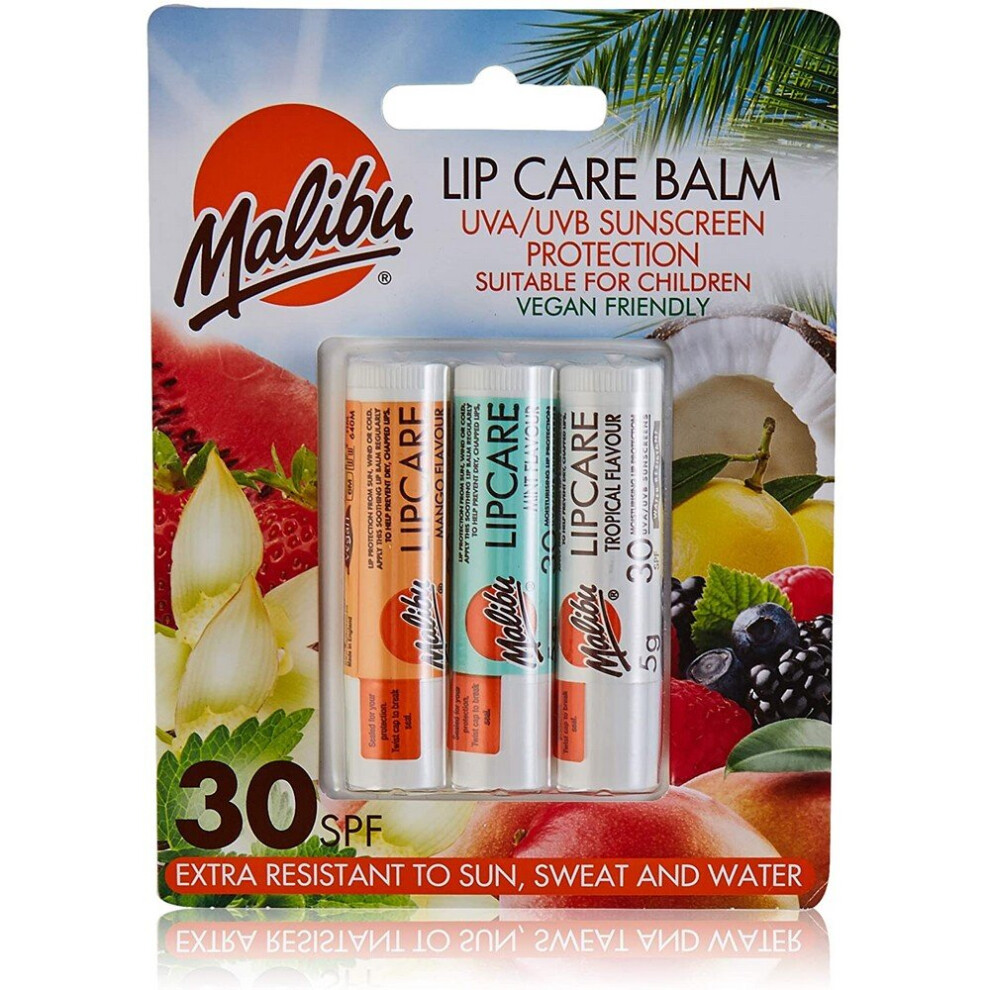 Malibu Lip Care Balm Spf 30 Three Pack - Mango, Mint & Tropical 4G