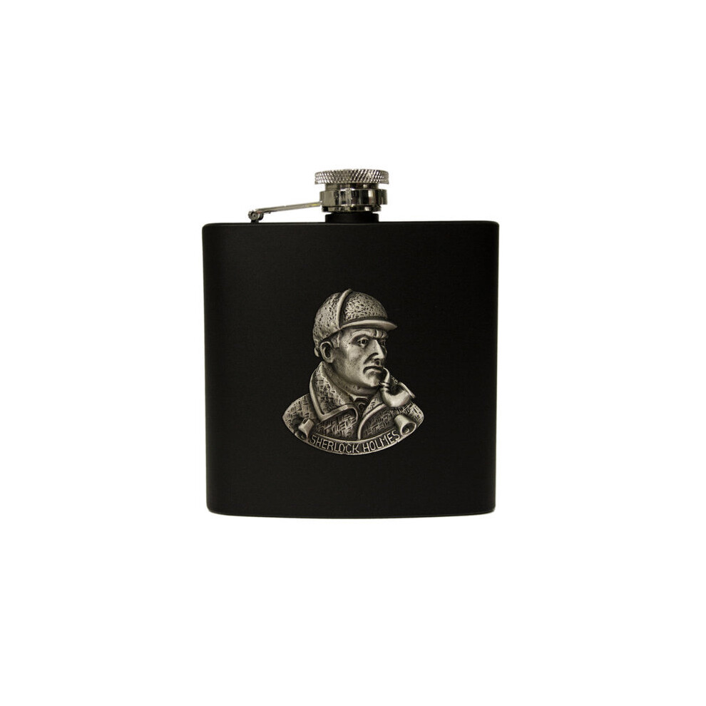 6oz Stainless Steel Sherlock Holmes hip flask (black)-image-OPC-P8975RH-NEW