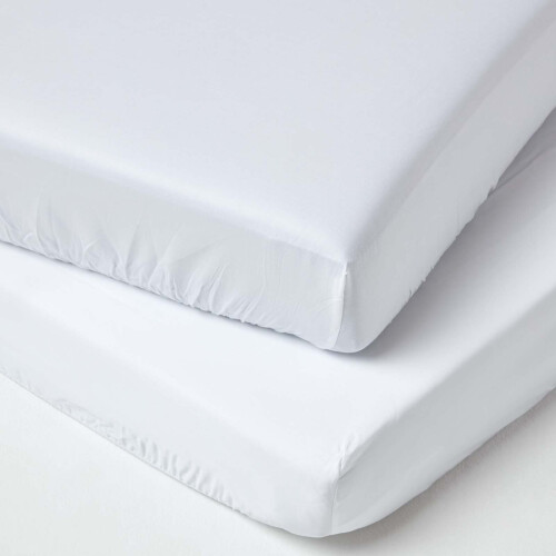 Homescapes (60 x 120 cm, White) Cot Fitted Sheets 2 Pack Organic Cotton with Fully Elasticated Skirt  400 TC
