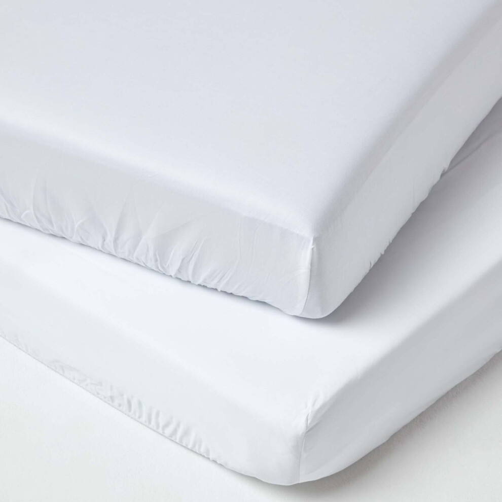 (60 x 120 cm, White) Cot Fitted Sheets 2 Pack Organic Cotton with Fully Elasticated Skirt  400 TC