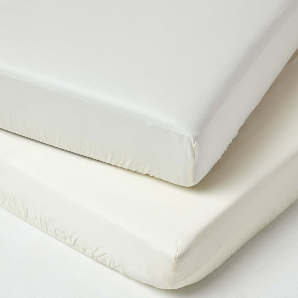 (60 x 120 cm, Cream) Cot Fitted Sheets 2 Pack Organic Cotton with Fully Elasticated Skirt  400 TC