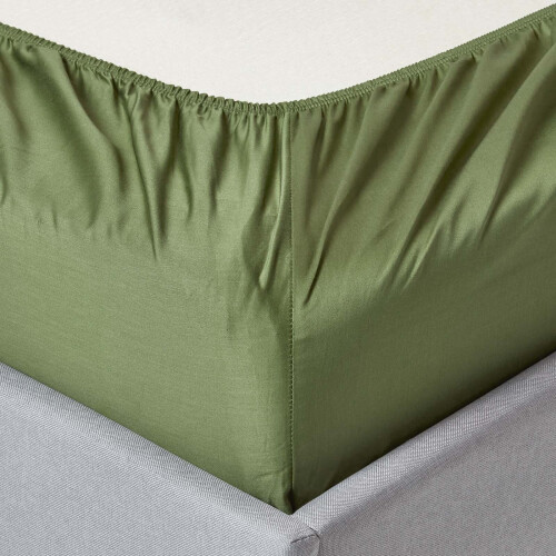 Homescapes (Single, Green) Organic Cotton Extra Deep Fitted Sheet (18") 400 Thread Count with Fully Elasticated Skirt 1