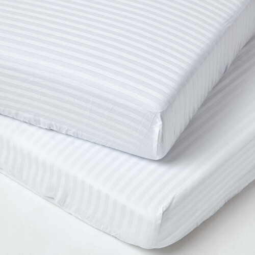 Homescapes (60 x 120 cm, White) Cot Fitted Sheets Pack Egyptian Cotton with Fully Elasticated Skirt 330 Thread Count