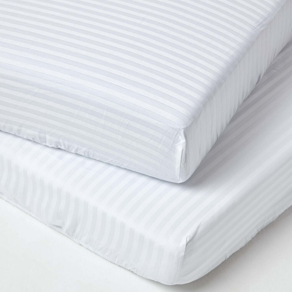 Cotton Stripe Fitted Cot Sheets 330 Thread Count, 2 Pack