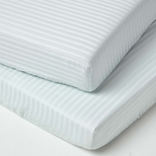 Homescapes (60 x 120 cm, Blue) Cot Fitted Sheets Pack Egyptian Cotton with Fully Elasticated Skirt 330 Thread Count