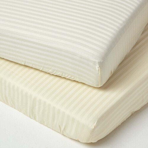 Homescapes (70 x 140 cm, Yellow) Cot Fitted Sheets Pack Egyptian Cotton with Fully Elasticated Skirt 330 Thread Count