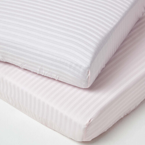 Homescapes (60 x 120 cm, Pink) Cot Fitted Sheets Pack Egyptian Cotton with Fully Elasticated Skirt 330 Thread Count