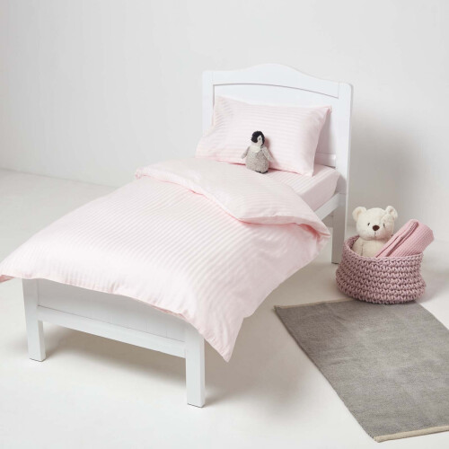 Homescapes (60 x 120 cm, Pink) Cot Fitted Sheets Pack Egyptian Cotton with Fully Elasticated Skirt 330 Thread Count 1
