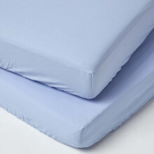 (60 x 120 cm, Blue) Cot Fitted Sheets 2 Pack Egyptian Cotton with Fully Elasticated Skirt 200 Thread Count