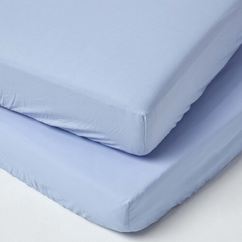 Homescapes (60 x 120 cm, Blue) Cot Fitted Sheets 2 Pack Egyptian Cotton with Fully Elasticated Skirt 200 Thread Count