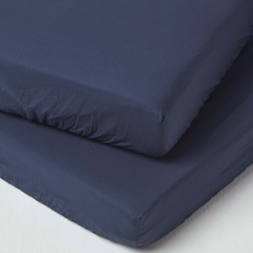 Homescapes (60 x 120 cm, Navy) Cot Fitted Sheets 2 Pack Egyptian Cotton with Fully Elasticated Skirt 200 Thread Count