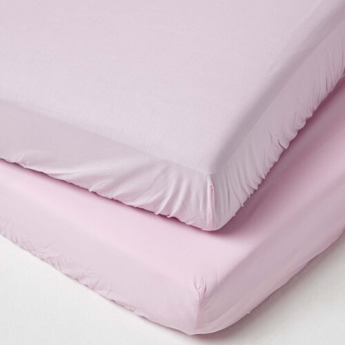 Homescapes (60 x 120 cm, Pink) Cot Fitted Sheets 2 Pack Egyptian Cotton with Fully Elasticated Skirt 200 Thread Count