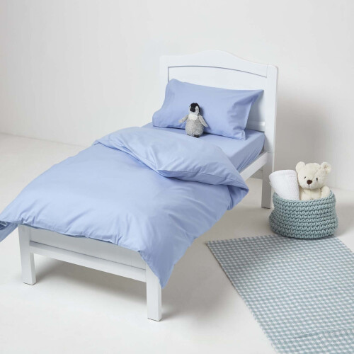 Homescapes (60 x 120 cm, Blue) Cot Fitted Sheets 2 Pack Egyptian Cotton with Fully Elasticated Skirt 200 Thread Count 1