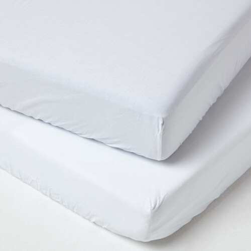 Homescapes (70 x 140 cm, White) Cot Fitted Sheets 2 Pack Egyptian Cotton with Fully Elasticated Skirt 200 Thread Count