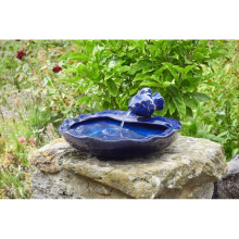 Smart Solar Powered Ceramic Fish Water Fountain Garden Feature Blue