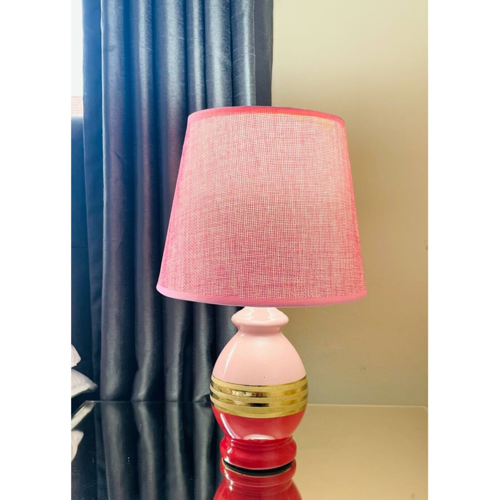 Urban Style Gold Silver Lines Ceramic Table Lamp Light-Pink with Gold