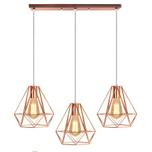 Rose Gold Industrial Pendant Light - Vintage 3-Light Chandelier, Ø20cm Diamond Hanging Lamp, E27, 110-220V
