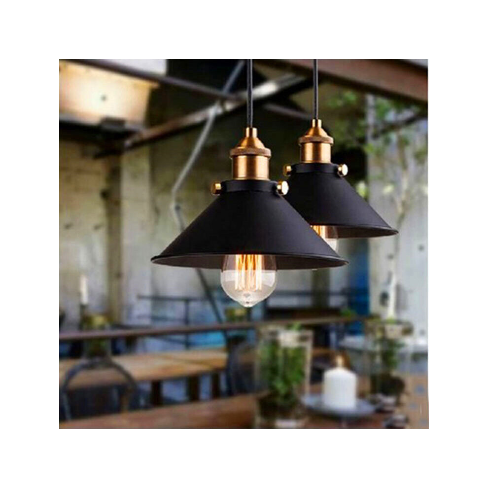 2PCS 22CM Retro Pendant Light (Black) Antique Classic Chandelier Simple Hanging Light Vintage Nostalgia Ceiling Light Metal Iron Pendant Lamp