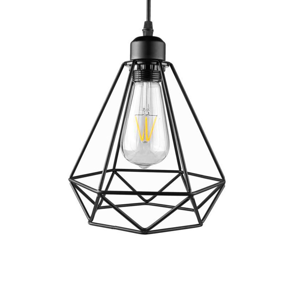 2X Vintage Pendant Light,Metal Iron Chandelier Retro Hanging Lamp Industrial Hanging Light Black Vintage Diamond Ã200MM Pendant Light E27-image-OPC-P8978RS-NEW