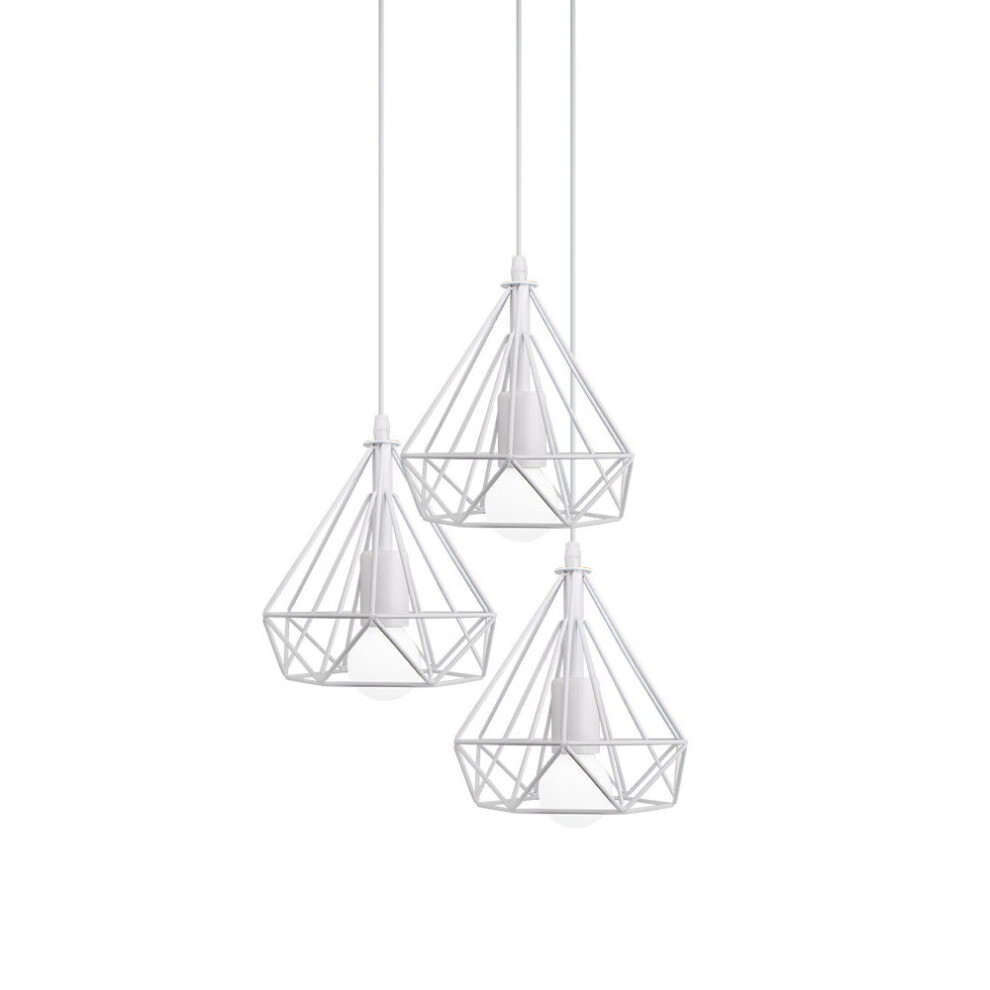 Industrial Retro Pendant Light Antique Ceiling Light White Cage Metal Chandelier 20CM Diamond Shape Vintage Hanging Light 3 Lights E27 Pendant Lamp-image-OPC-P8978Y6-NEW