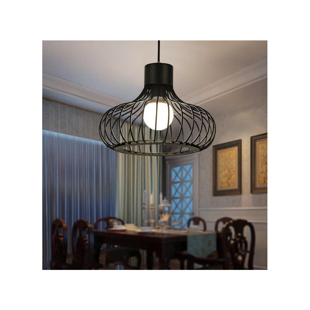 Antique Ceiling Light Metal Cage Pendant Lamp Retro Industrial Hanging Light Vintage Pendant Light Black E27 Bulb