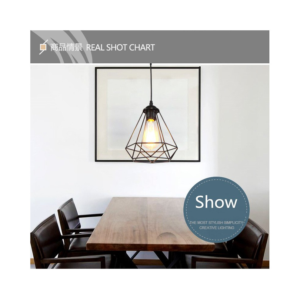 3PCS Vintage Hanging Light Ã200MM Diamond Chandelier Retro Pendant Light Height Adjustable Pendant Lamp for Living Room Dining Bar Black Office-image-OPC-P89792Z-NEW