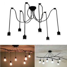 Classic Edison Pendant Lamp Vintage Ceiling Lamp E27 Retro Spider Hanging Light Industrial Antique Pendant Light 6 Heads Black