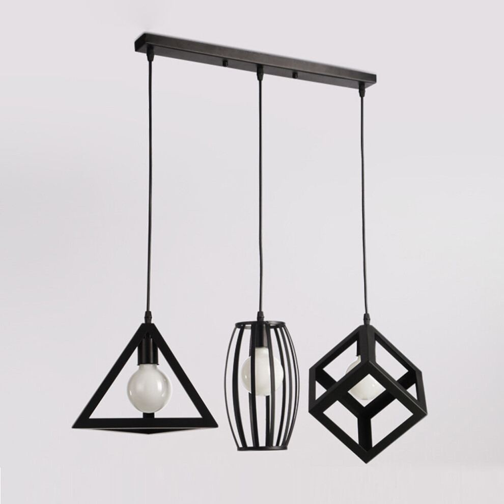 Vintage Pendant Light Black 3 Heads Creative Geometric Hanging Lamp Pendant Lamp Retro Ceiling Lamp Antique for Cafe Bar Bedroom Kitchen Office-image-OPC-P89797R-NEW