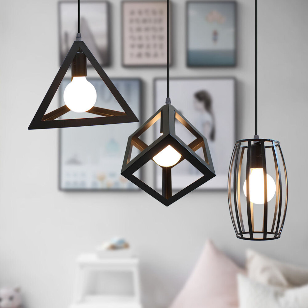 Vintage Pendant Light 3 Heads Creative Geometric Hanging Lamp Retro Ceiling Lamp Antique Pendant Lamp for Cafe Bar Bedroom Kitchen Office Black
